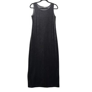 Vintage‎ 90s Isabel Black Velvet Sleeveless Maxi Dress Side Slit Size L USA
